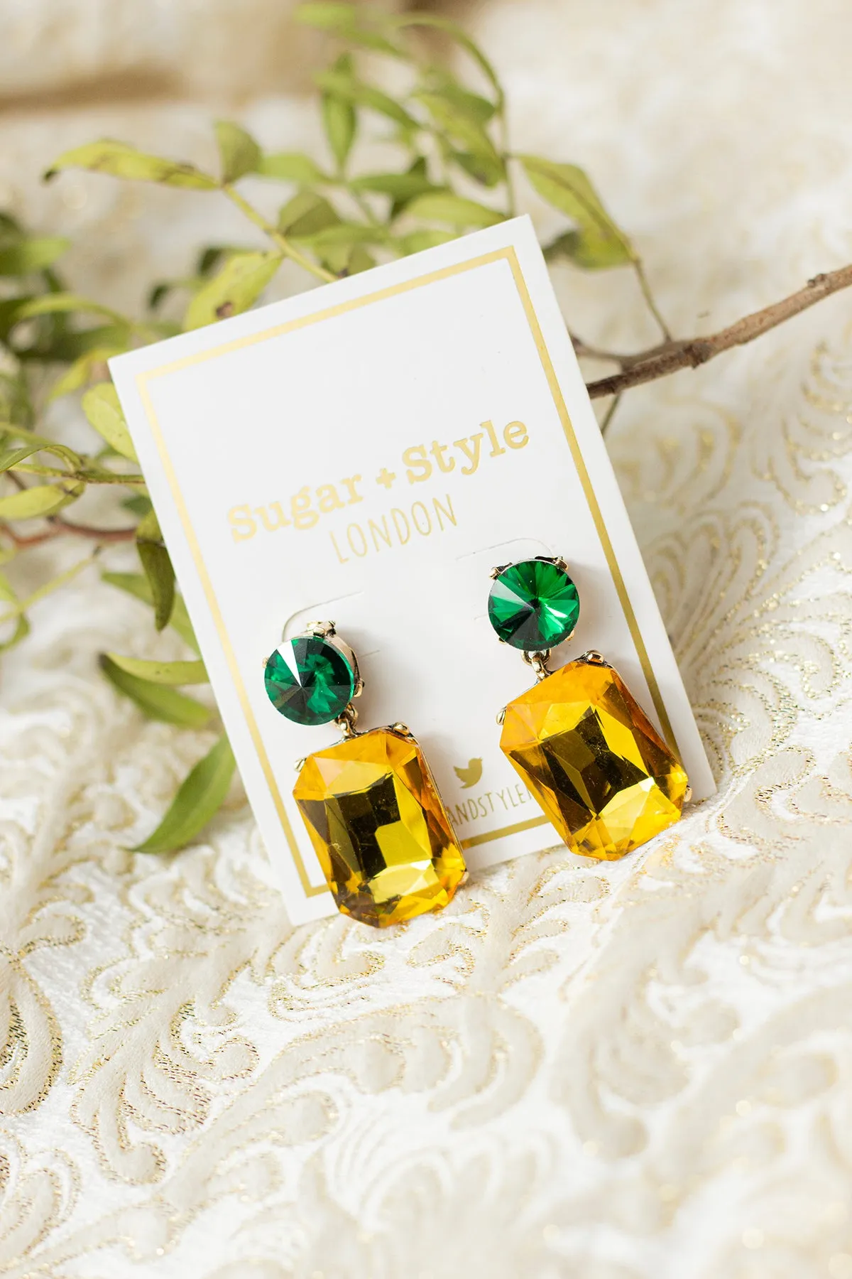 Circle Oblong Jewel Dangle Earrings