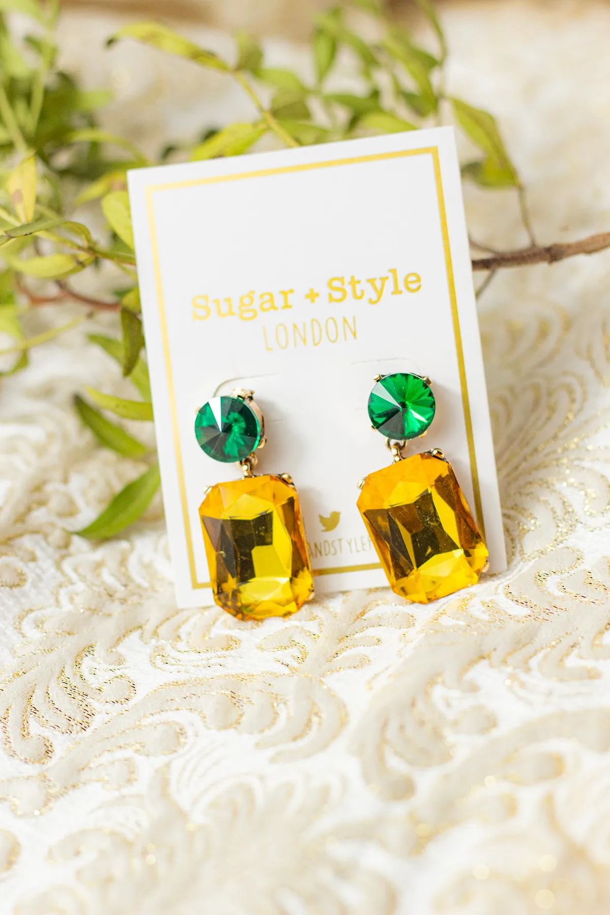 Circle Oblong Jewel Dangle Earrings