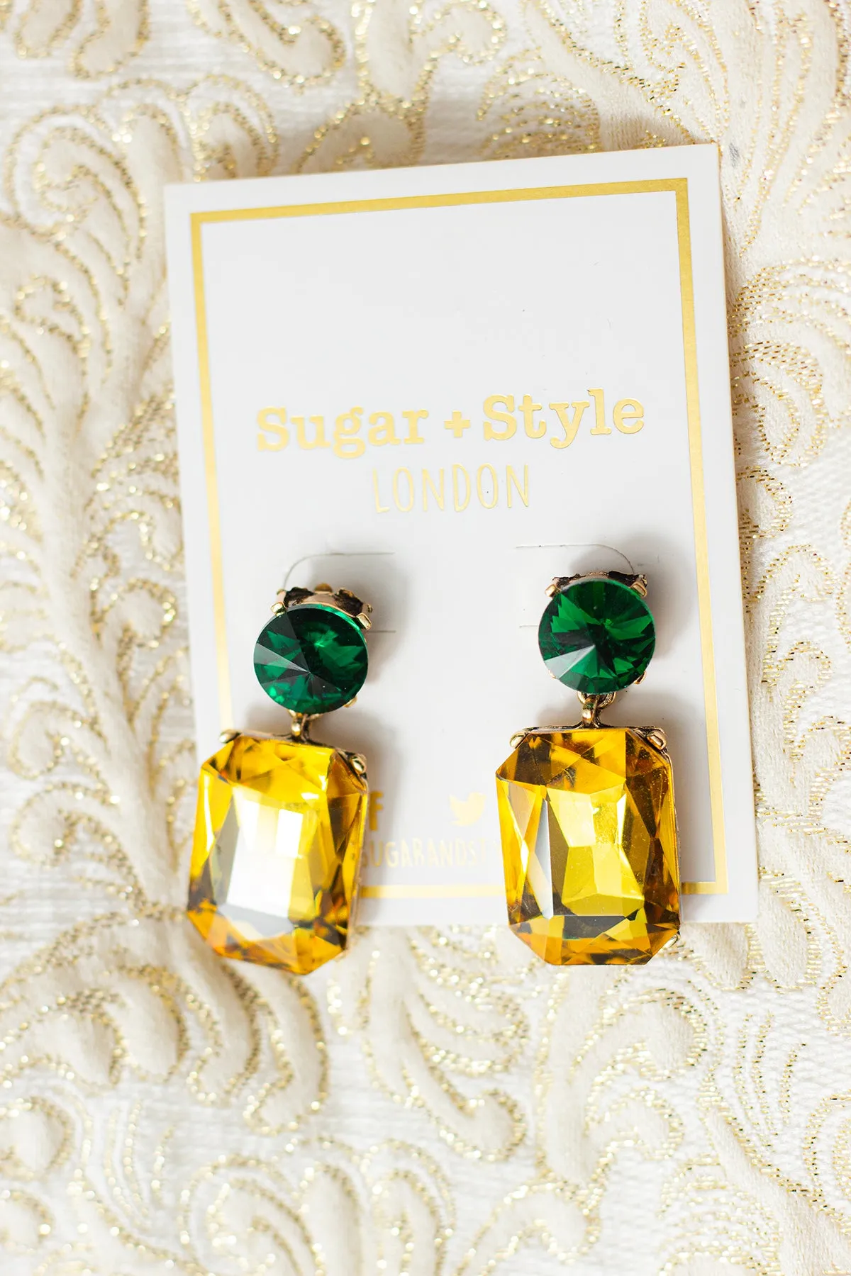 Circle Oblong Jewel Dangle Earrings
