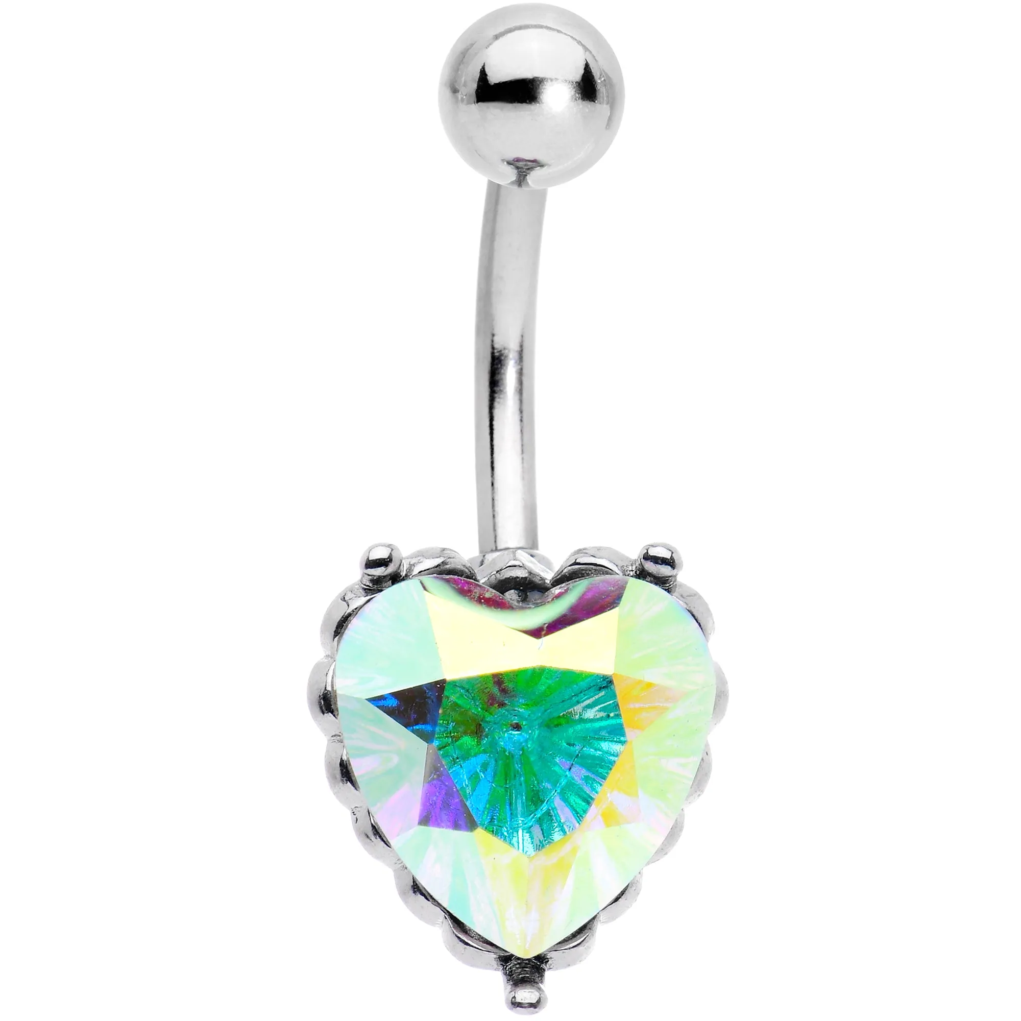 Clear CZ Gem Great Big Heart Valentines Day Belly Ring