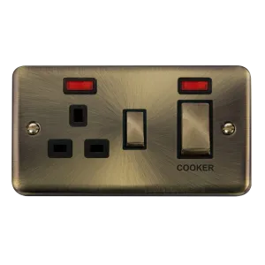 Click Deco Plus DPAB505BK 45A Ingot 2G DP Switch   13A DP Switched Socket   Neon - Antique Brass (Black)
