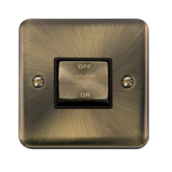 Click Deco Plus DPAB520BK 10A Ingot 3 Pole Fan Isolation Plate Switch - Antique Brass (Black)