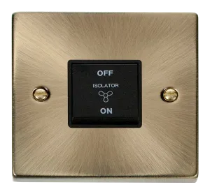 Click Deco VPAB020BK Victorian 10A 3 Pole Fan Isolation Plate Switch - Antique Brass (Black)