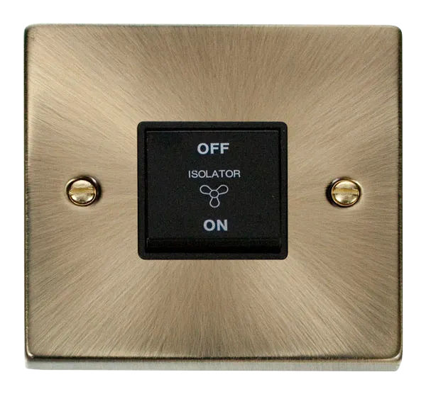 Click Deco VPAB020BK Victorian 10A 3 Pole Fan Isolation Plate Switch - Antique Brass (Black)