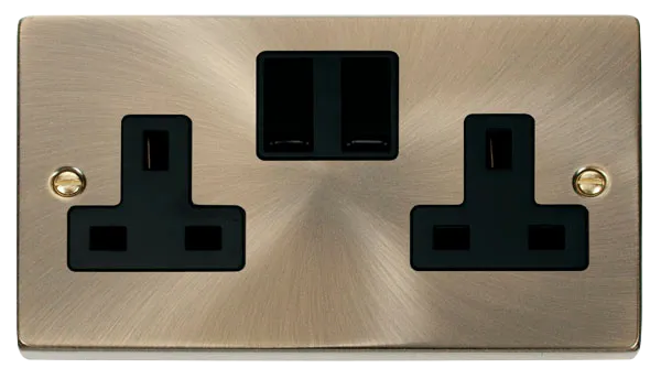 Click Deco VPAB037BK Victorian 13A 2G DP Switched Socket (Clean Earth) - Antique Brass (Black)