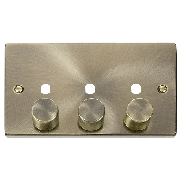 Click Deco VPAB153PL Victorian 3G Unfurnished Dimmer Plate & Knobs (1200W Max) - Antique Brass