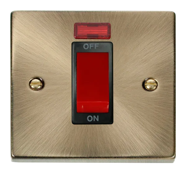 Click Deco VPAB201BK Victorian 45A 1G Double Pole Switch   Neon - Antique Brass (Black)