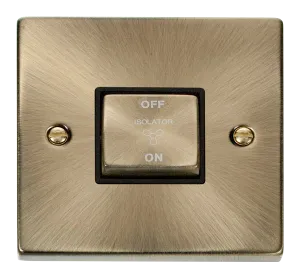 Click Deco VPAB520BK Victorian 10A Ingot 3 Pole Fan Isolation Plate Switch - Antique Brass (Black)