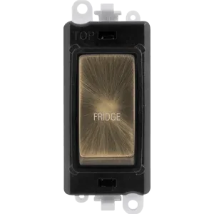 Click GridPro GM2018BKAB-FD 20AX Double Pole Switch Module printed "Fridge" - Antique Brass (Black)