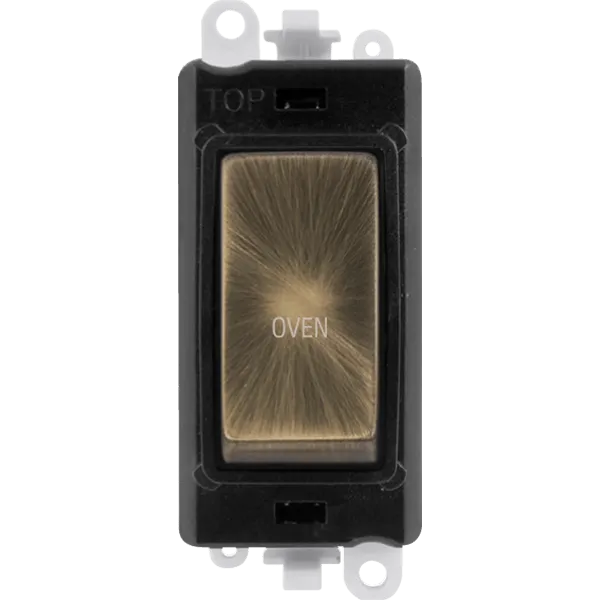 Click GridPro GM2018BKAB-OV 20AX Double Pole Switch Module printed "Oven" - Antique Brass (Black)