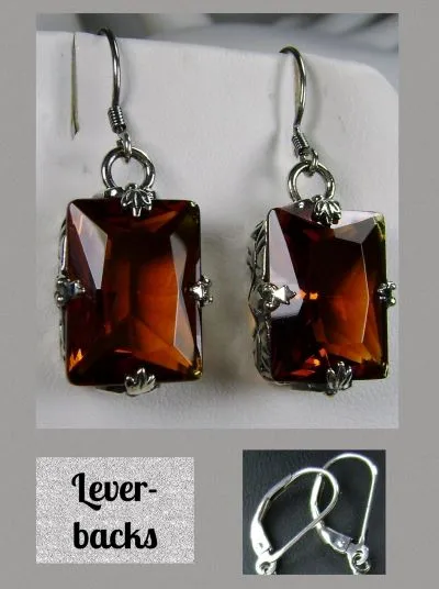 Cognac Citrine Jewelry Set, Rectangle Art Deco Set includes Earrings & Pendant #S15