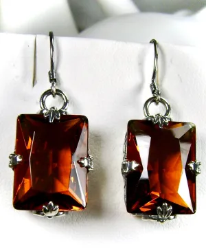 Cognac Citrine Jewelry Set, Rectangle Art Deco Set includes Earrings & Pendant #S15
