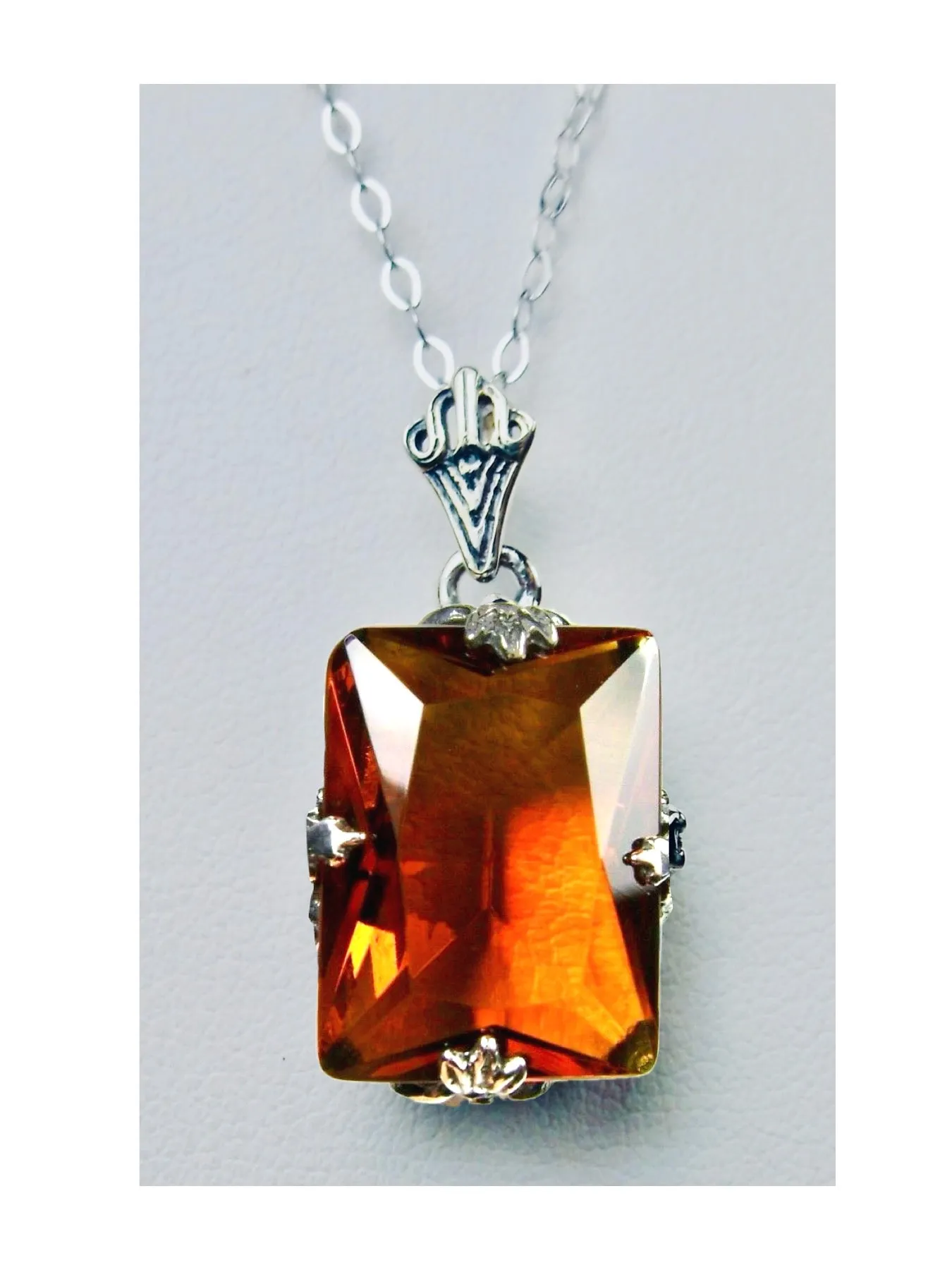 Cognac Citrine Jewelry Set, Rectangle Art Deco Set includes Earrings & Pendant #S15