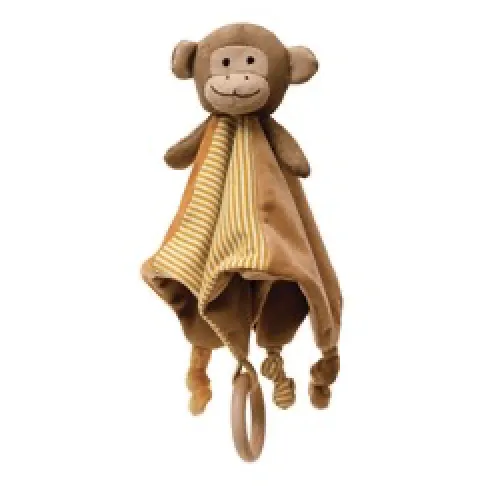 Creative Co-Op Monkey Plush Animal Snuggle Toy with Wood Ring - 12" Square