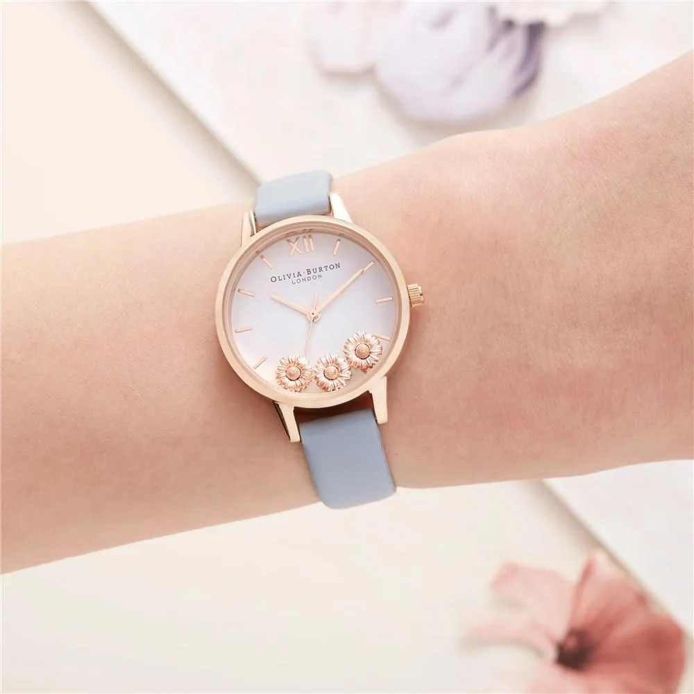 Dancing Daisy Midi Dial Chalk Blue and Rose Gold Watch