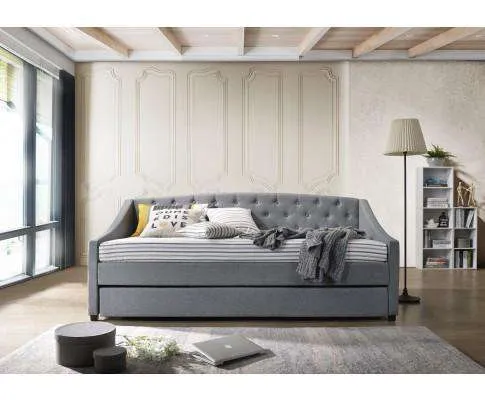 Daybed   Trundle Fabric Upholstery - Grey