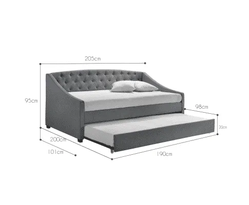 Daybed   Trundle Fabric Upholstery - Grey
