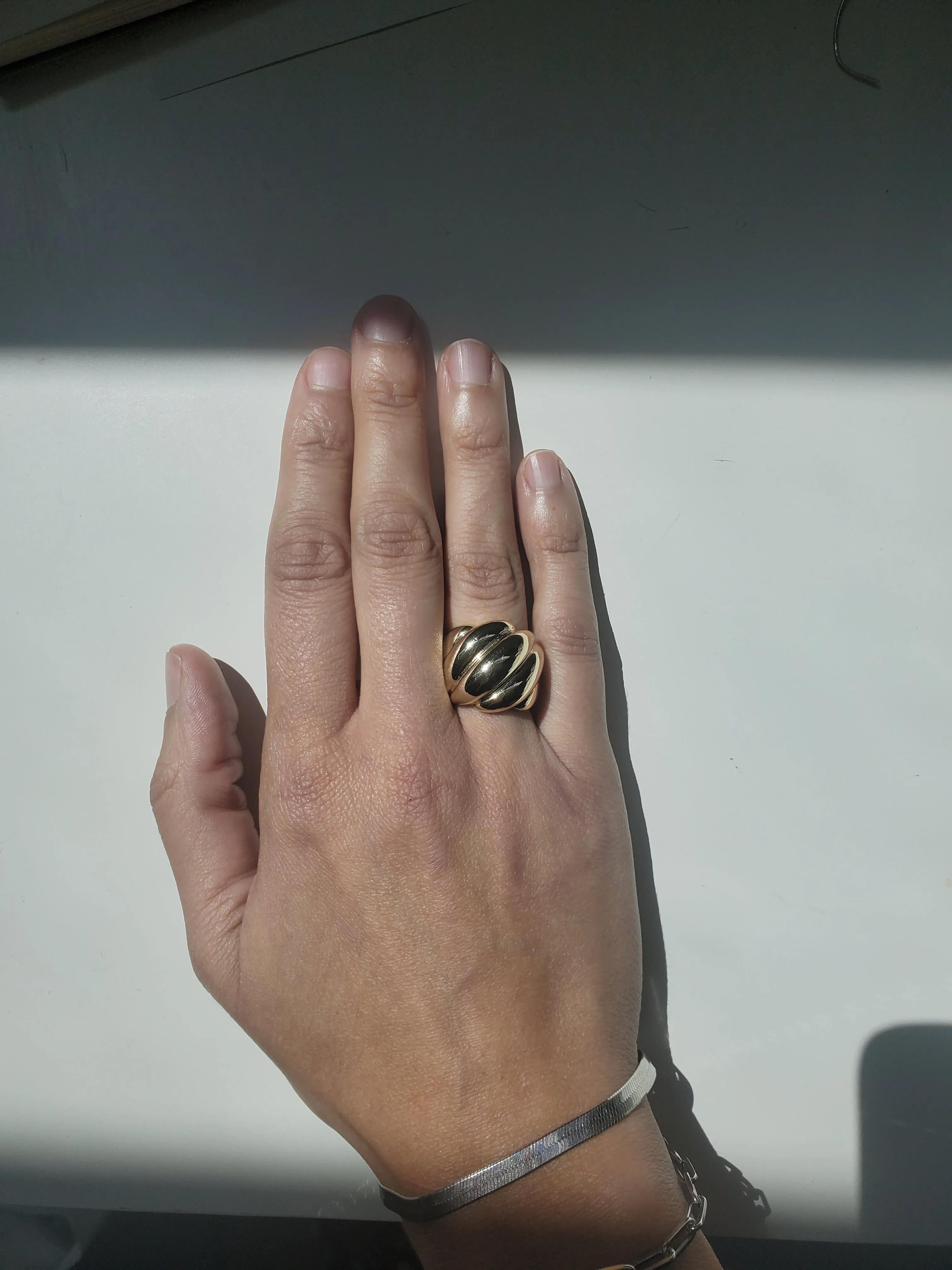 Diagonal Ribbed Ring - Brass