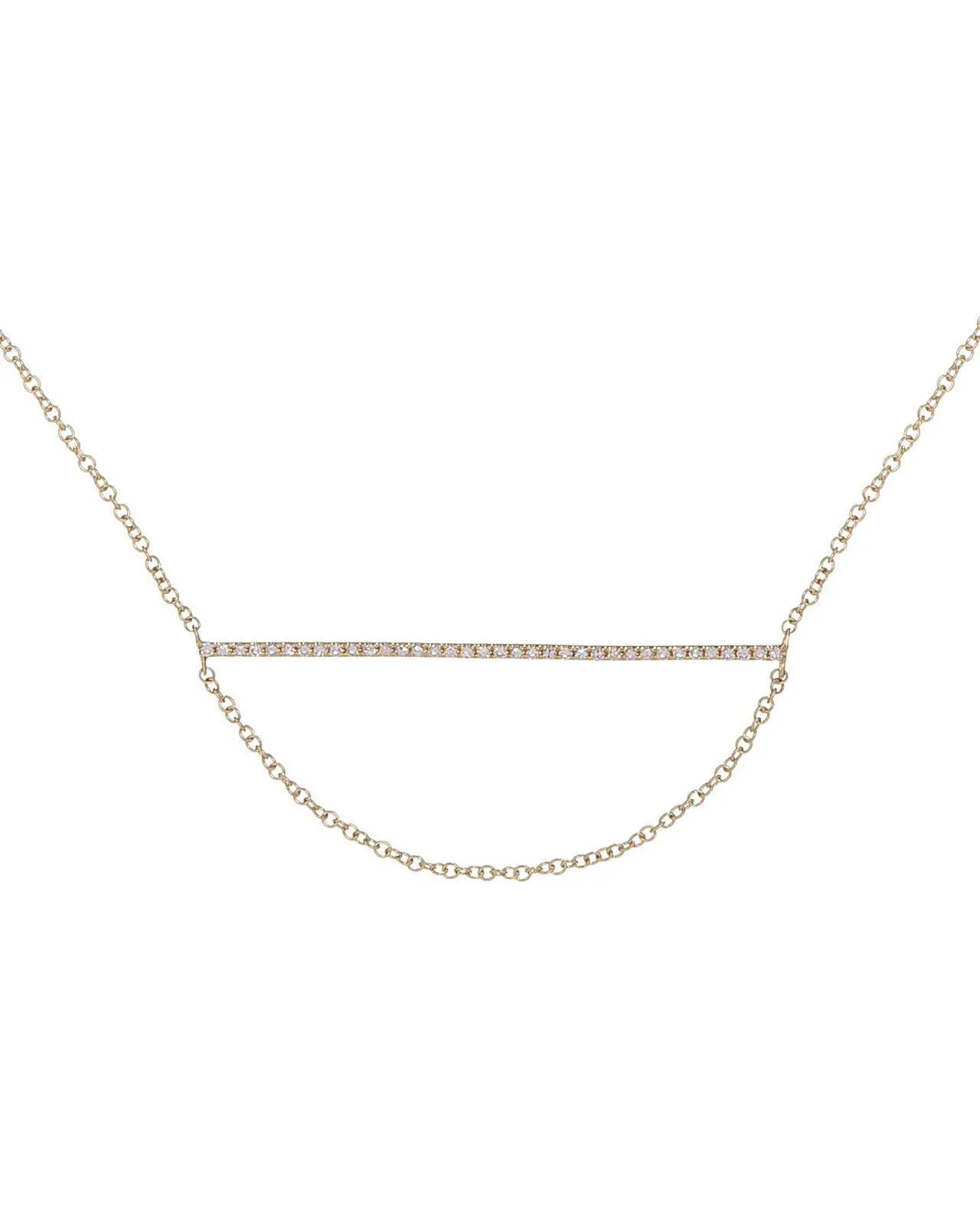 Diamond Bar and Hanging Chain Necklace 14K