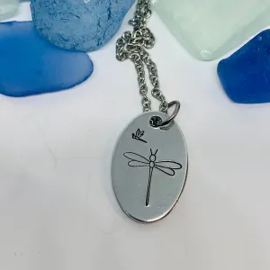 Dragonflies Hand Stamped Necklace | Dragonflies/Damselflies Oval Necklace | Gift for Her | Simple Gift | Odonata, Infraorder Anisoptera