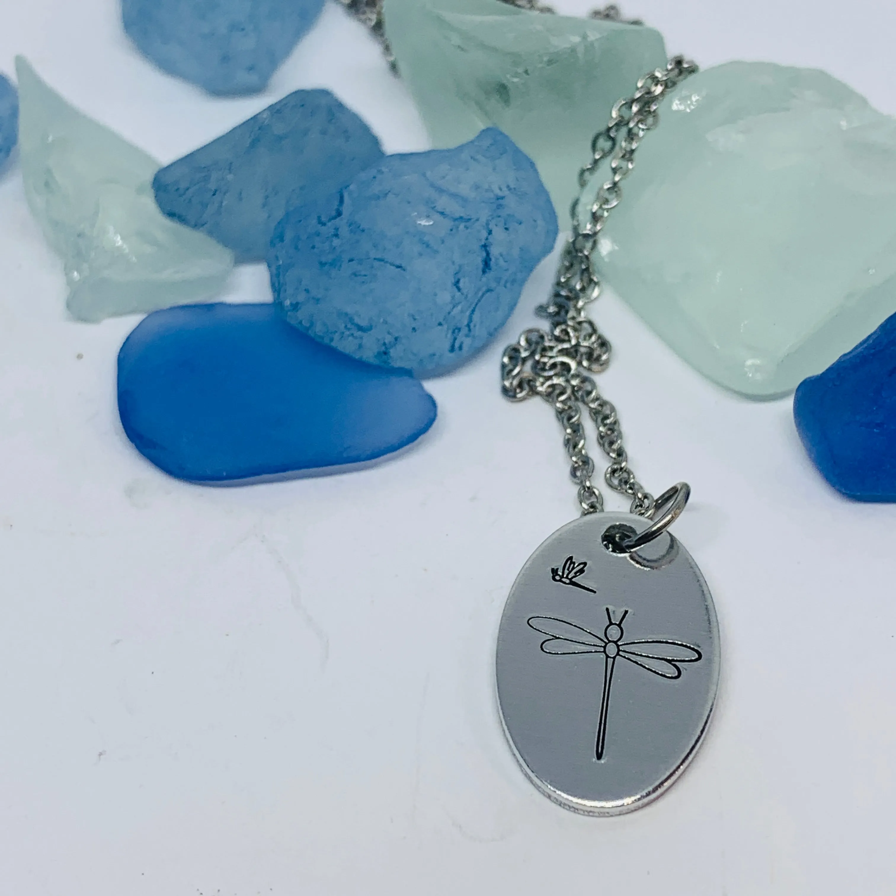 Dragonflies Hand Stamped Necklace | Dragonflies/Damselflies Oval Necklace | Gift for Her | Simple Gift | Odonata, Infraorder Anisoptera