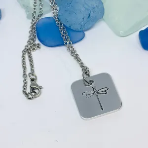 Dragonfly Hand Stamped Necklace | Dragonfly/Damselfly Square Necklace | Gift for Her | Simple Gift | Odonata, Infraorder Anisoptera