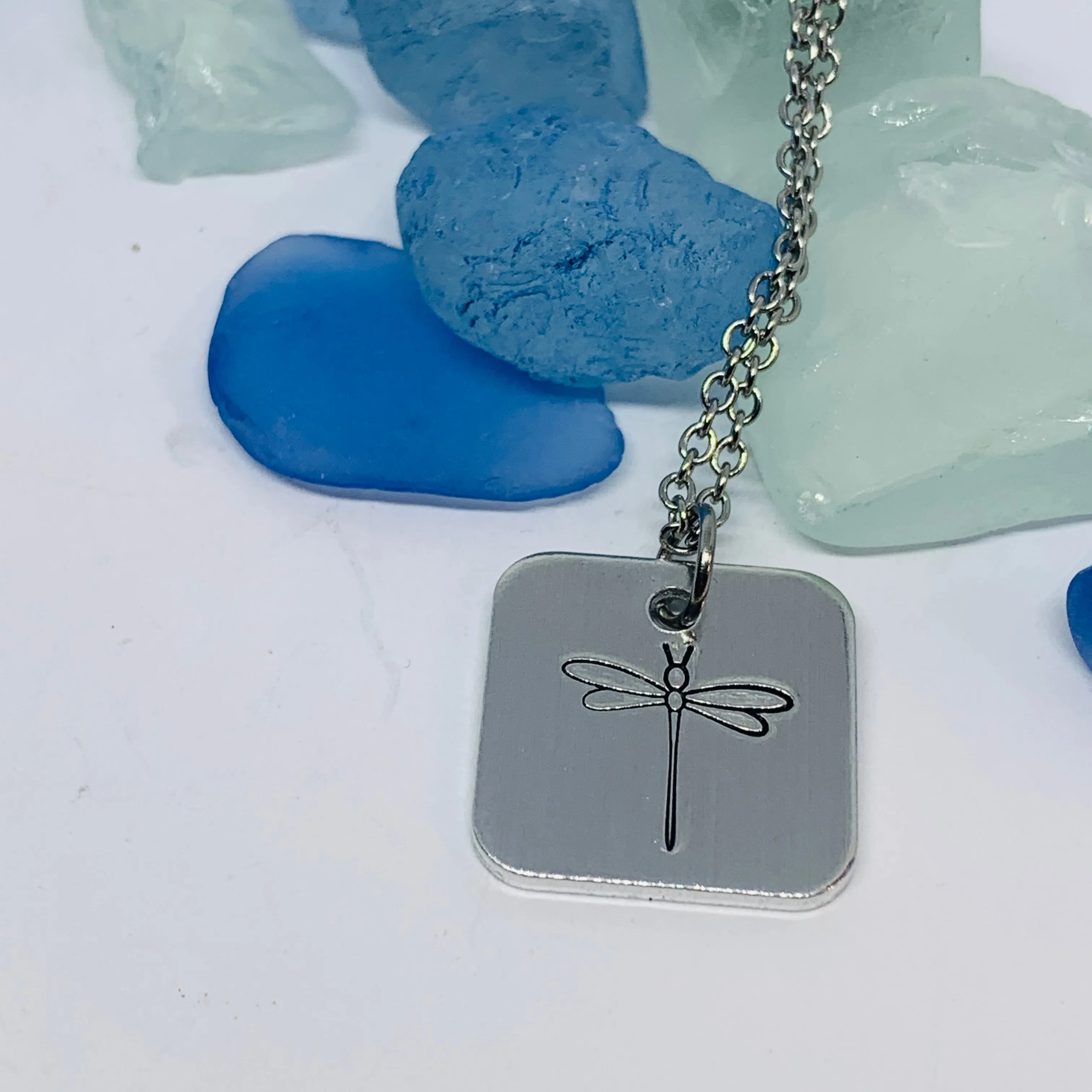 Dragonfly Hand Stamped Necklace | Dragonfly/Damselfly Square Necklace | Gift for Her | Simple Gift | Odonata, Infraorder Anisoptera