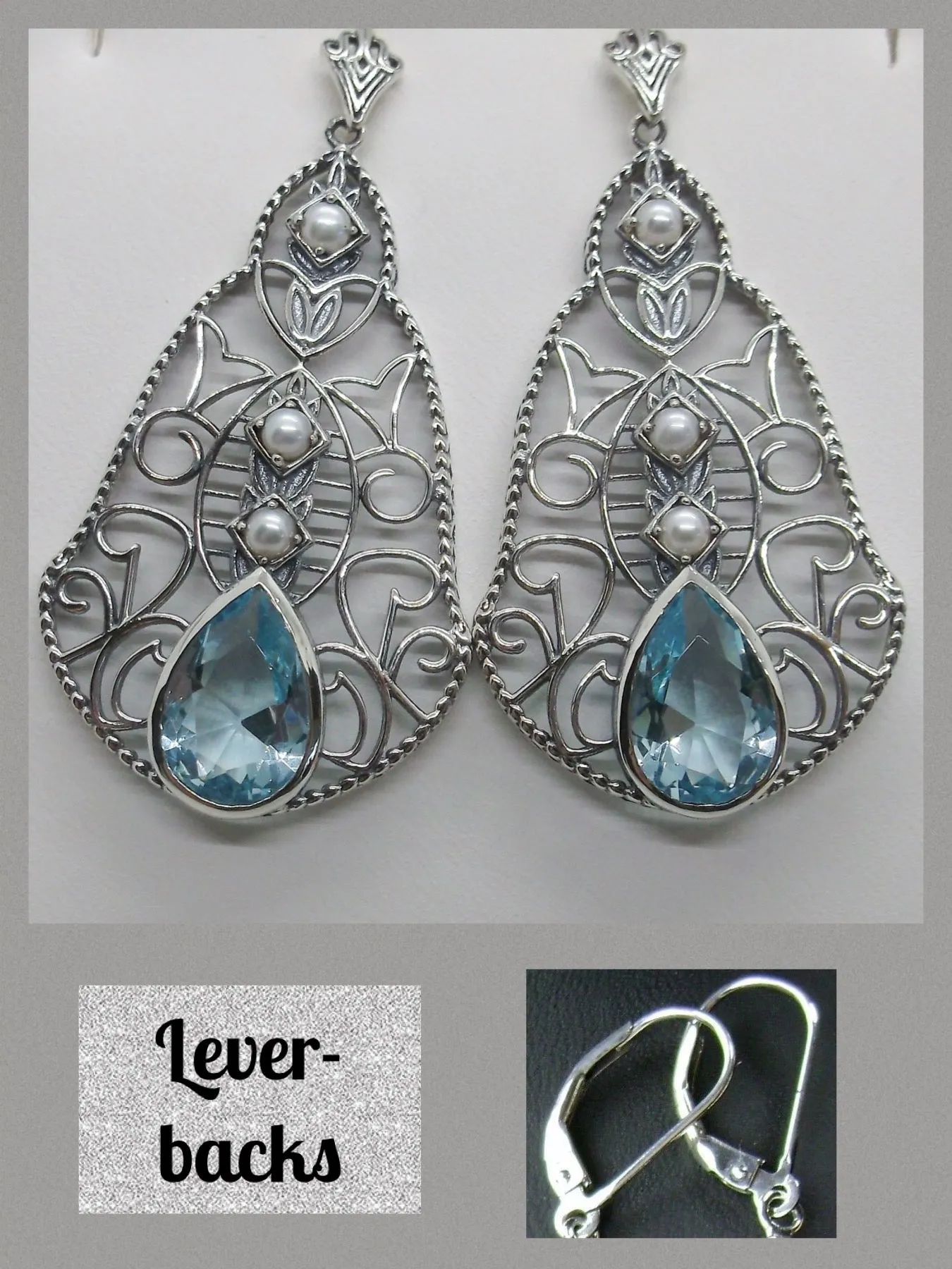E22, Belle Earrings, Gemstone & Pearl Lavalier Earrings, Victorian Jewelry E22