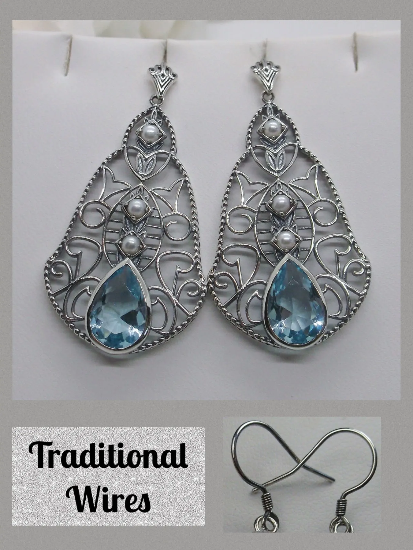 E22, Belle Earrings, Gemstone & Pearl Lavalier Earrings, Victorian Jewelry E22