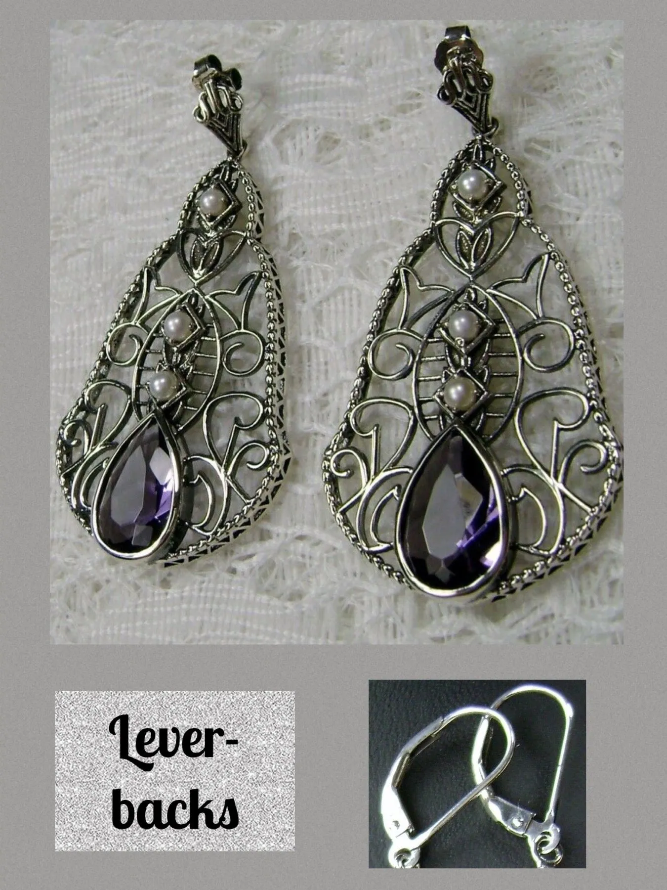 E22, Belle Earrings, Gemstone & Pearl Lavalier Earrings, Victorian Jewelry E22