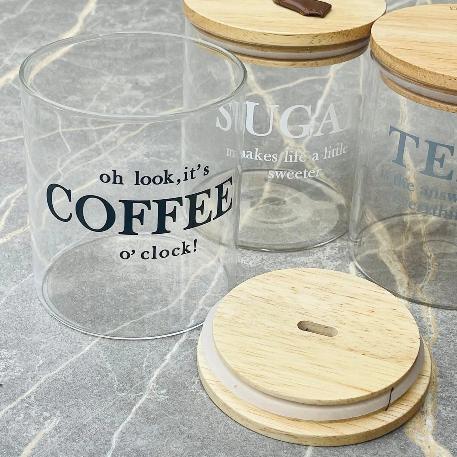 Elegant Glass Storage Jars with Wooden Lids (Set of 3)