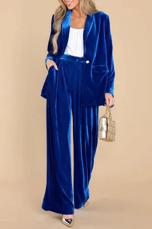 Elegant Lapel Velvet One Button Blazer Pant Set