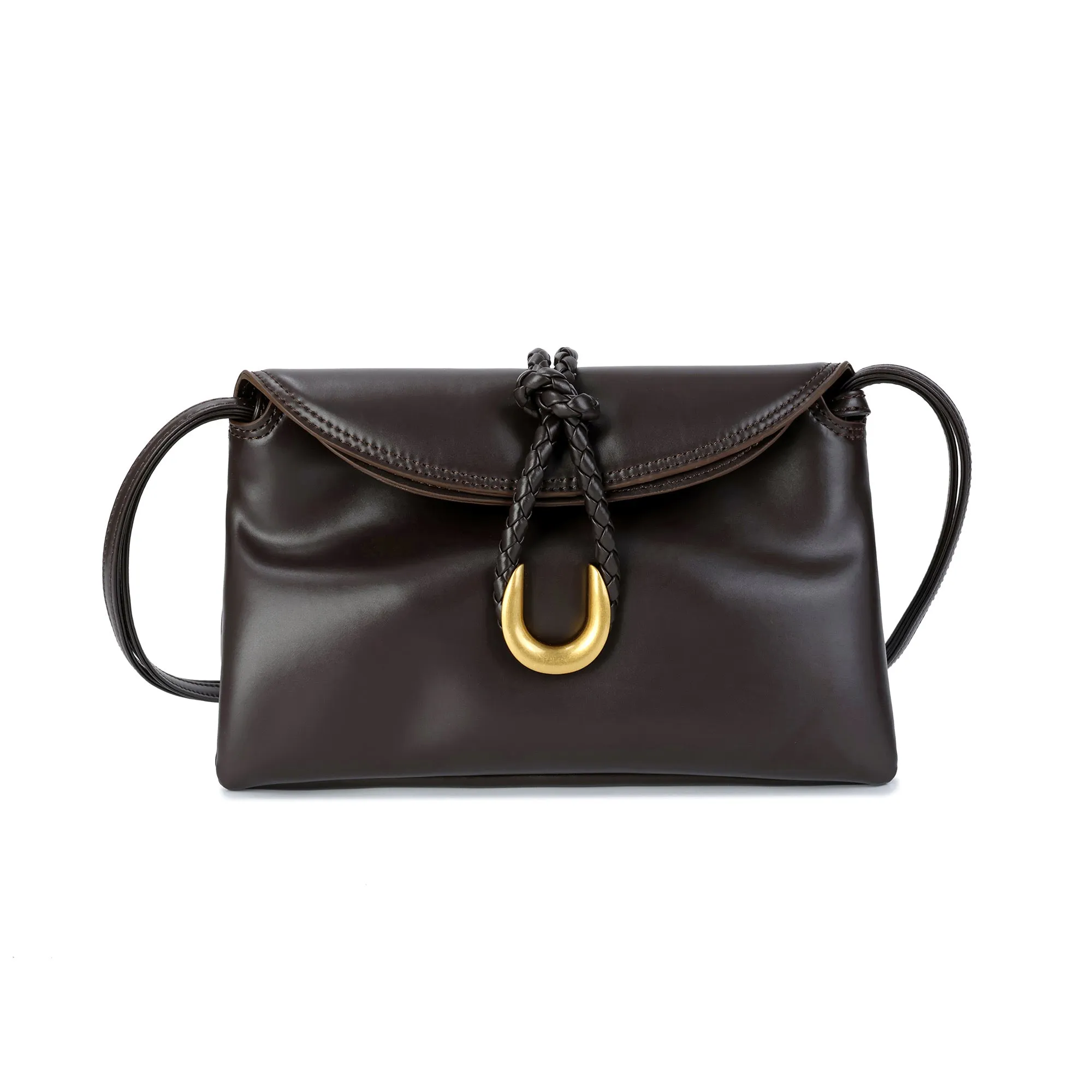 Elegant Leather Crossbody Bag with Braided Closure