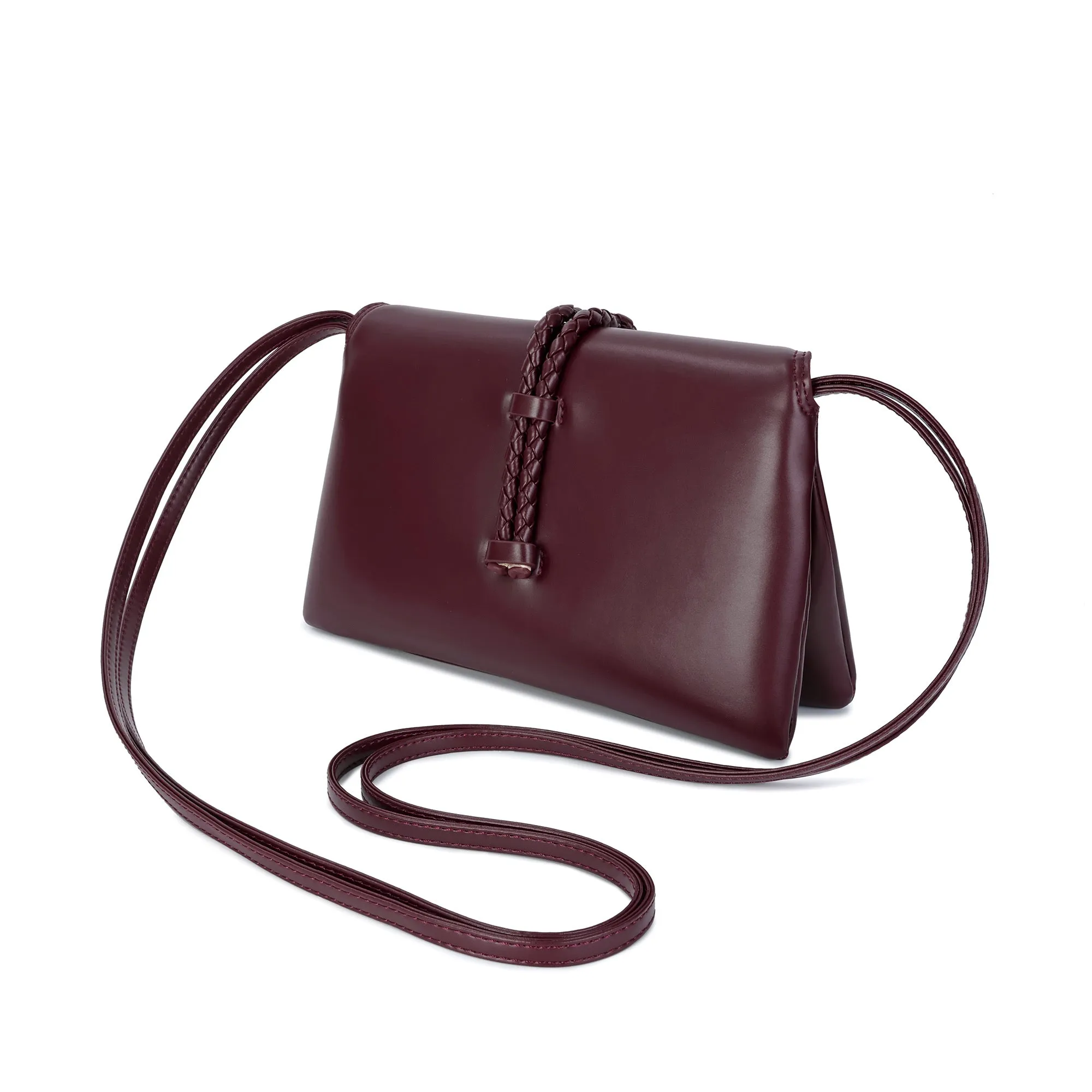 Elegant Leather Crossbody Bag with Braided Closure