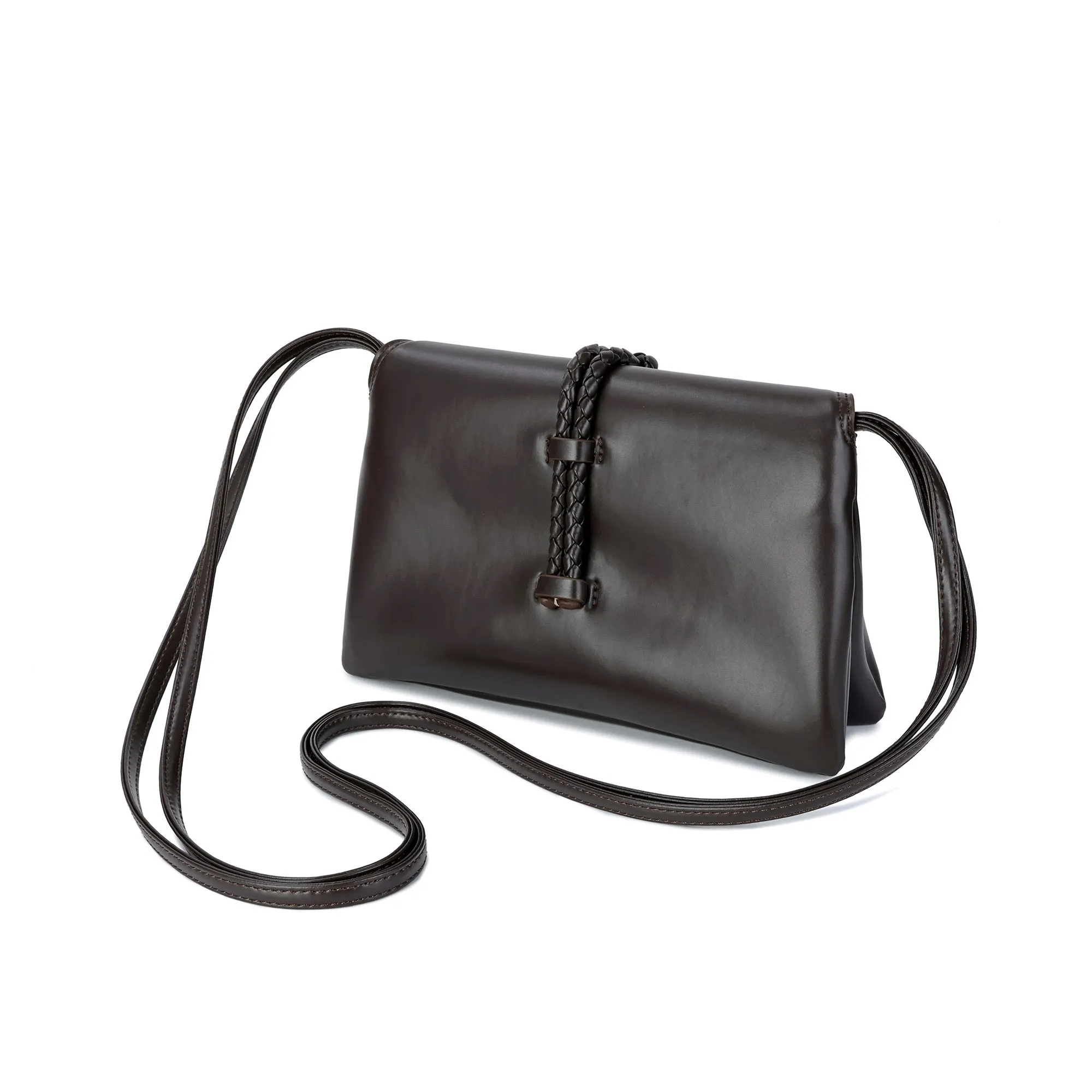 Elegant Leather Crossbody Bag with Braided Closure