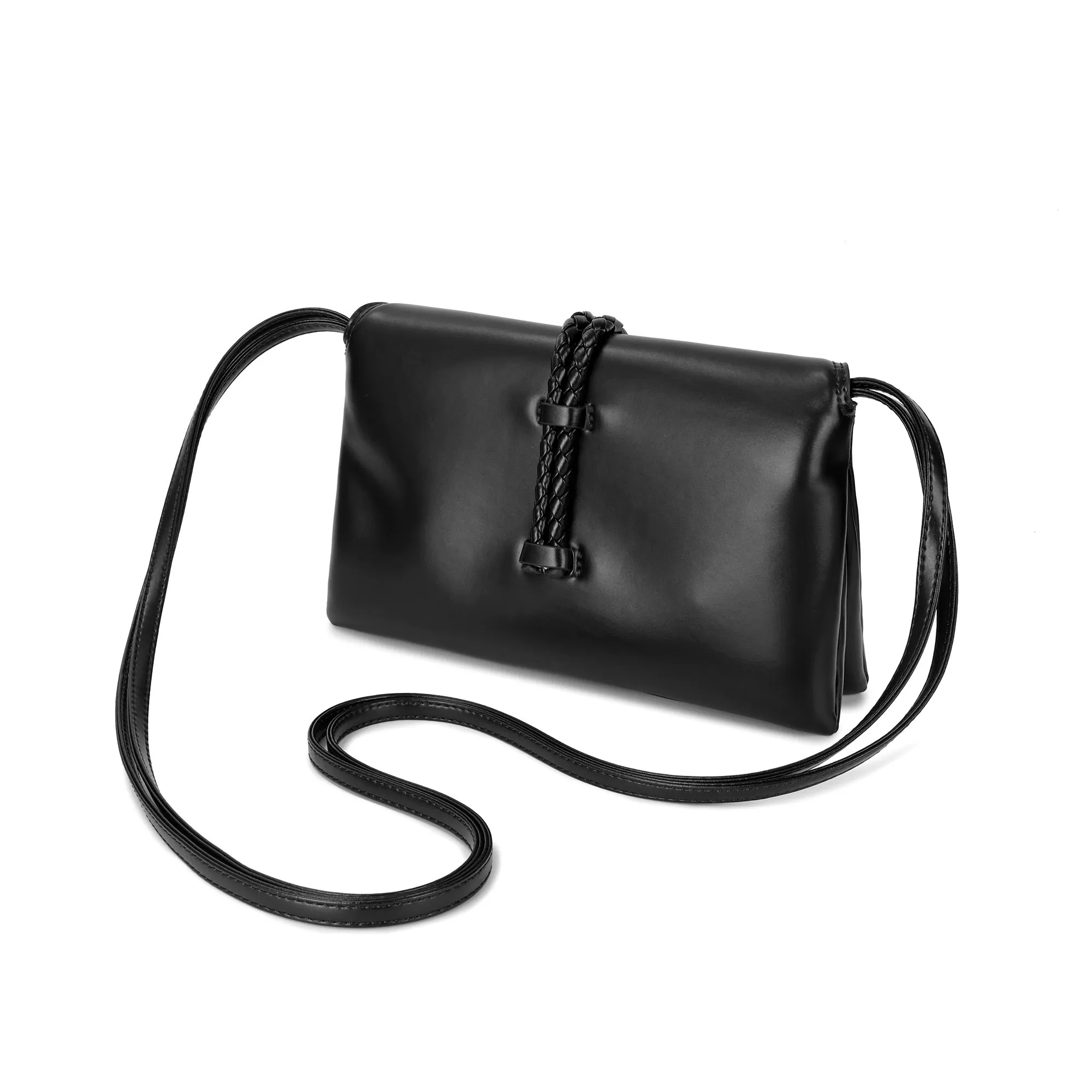 Elegant Leather Crossbody Bag with Braided Closure