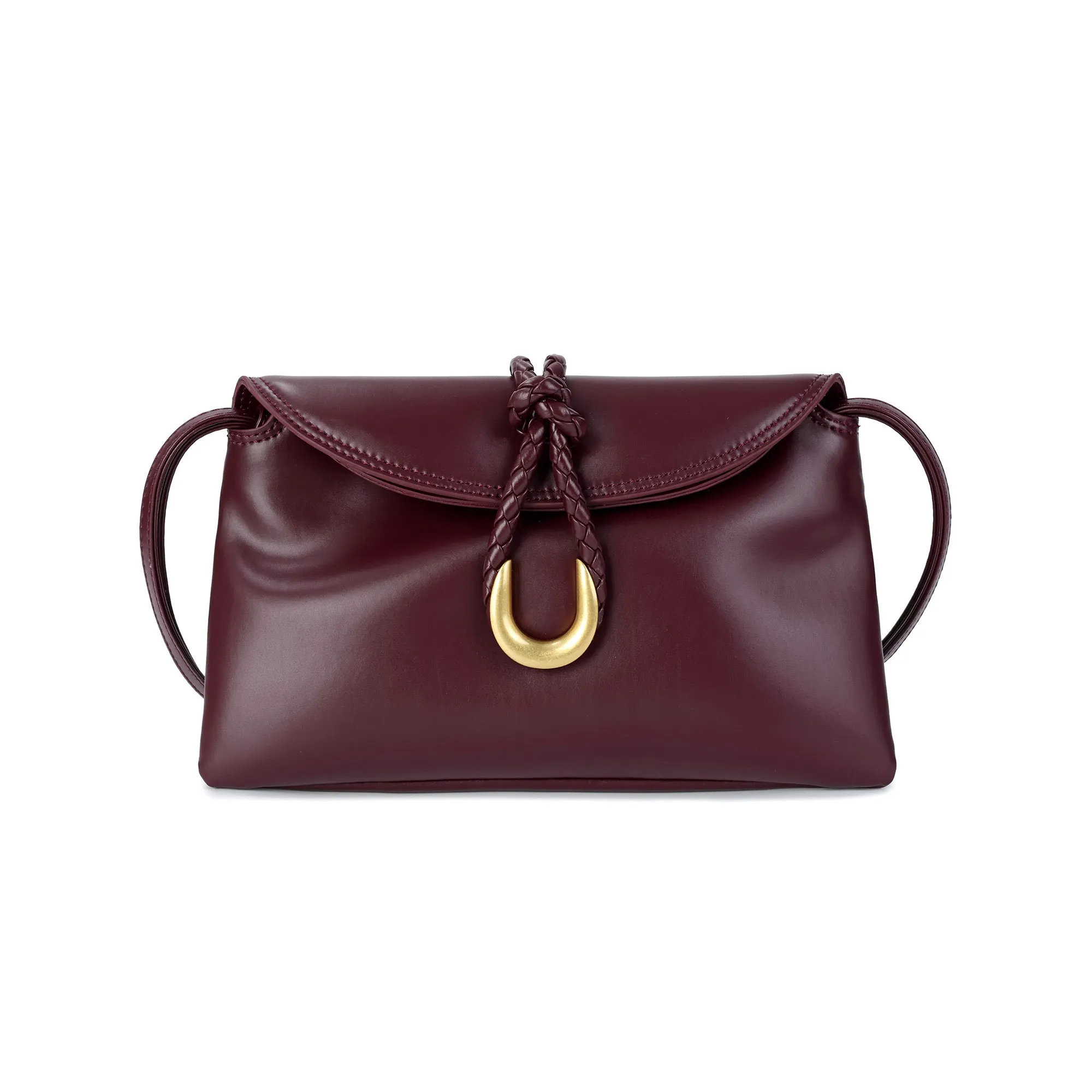 Elegant Leather Crossbody Bag with Braided Closure