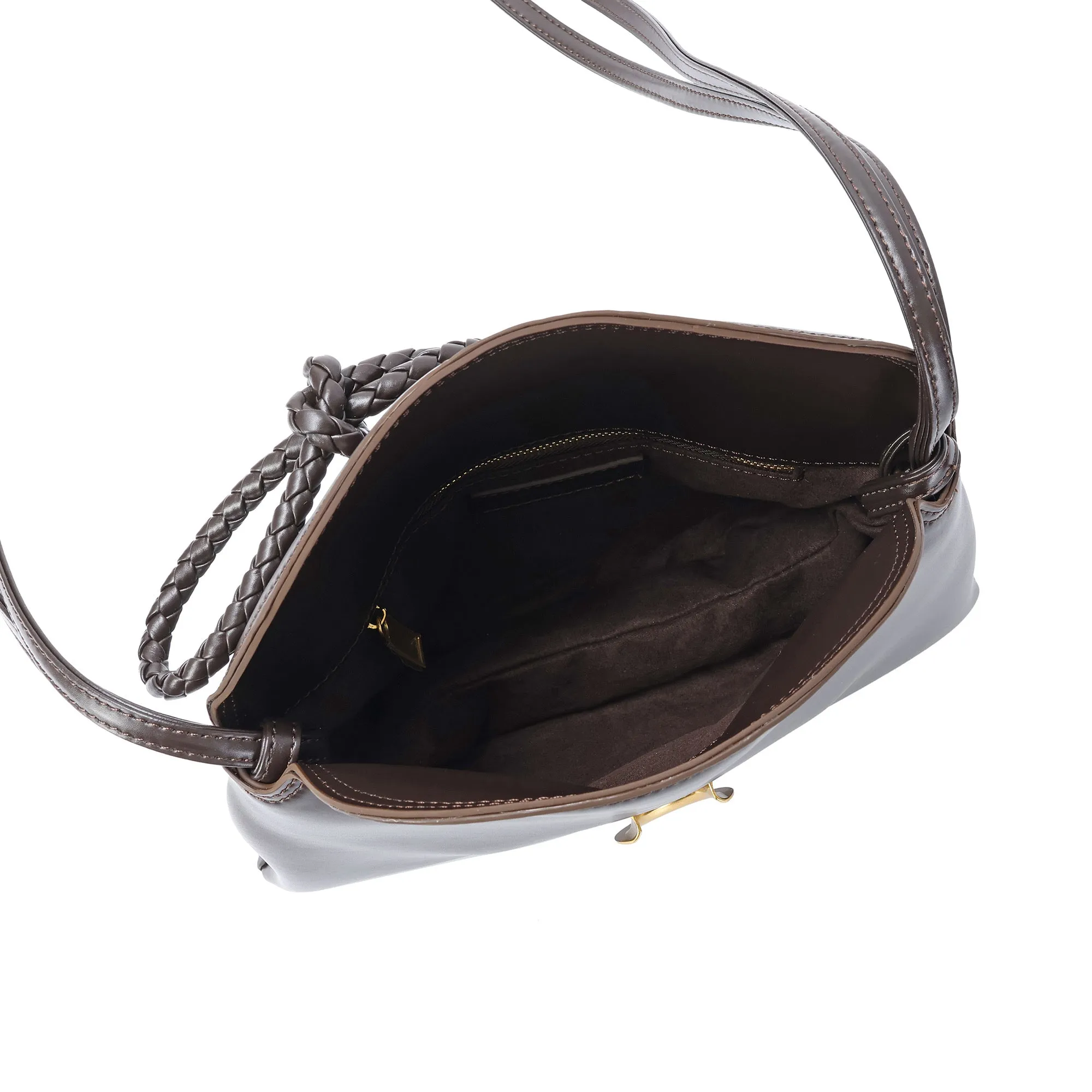 Elegant Leather Crossbody Bag with Braided Closure