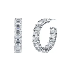 Emerald Cut 18K White Gold 10.02ct Inside-Out Diamond Hoop Earrings (Pre-Order)
