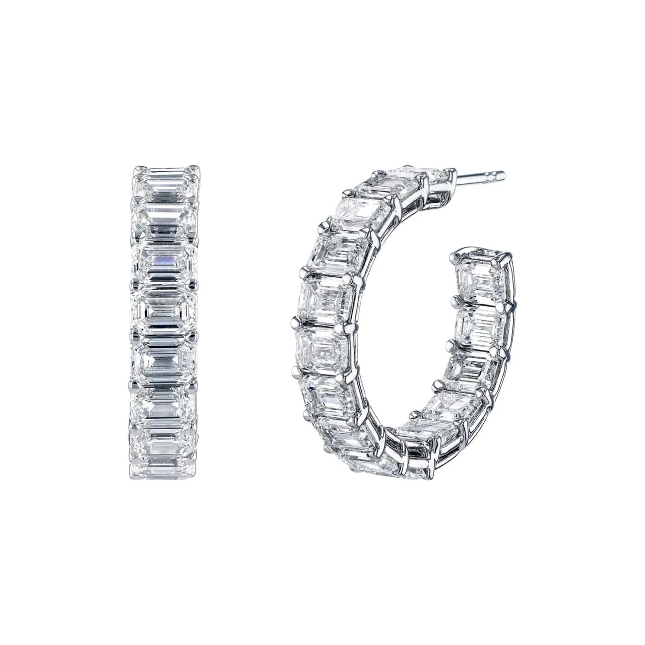 Emerald Cut 18K White Gold 10.02ct Inside-Out Diamond Hoop Earrings (Pre-Order)