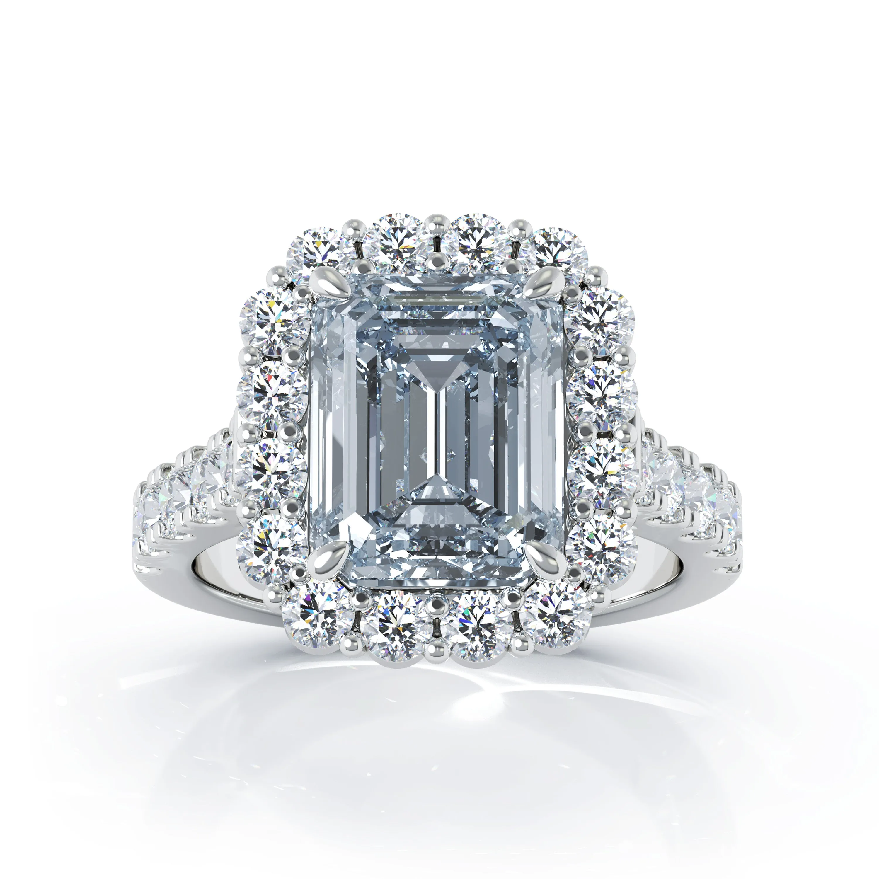 Emerald Cut Gemstone & 1.30Ct Diamond Ring in 14K White Gold