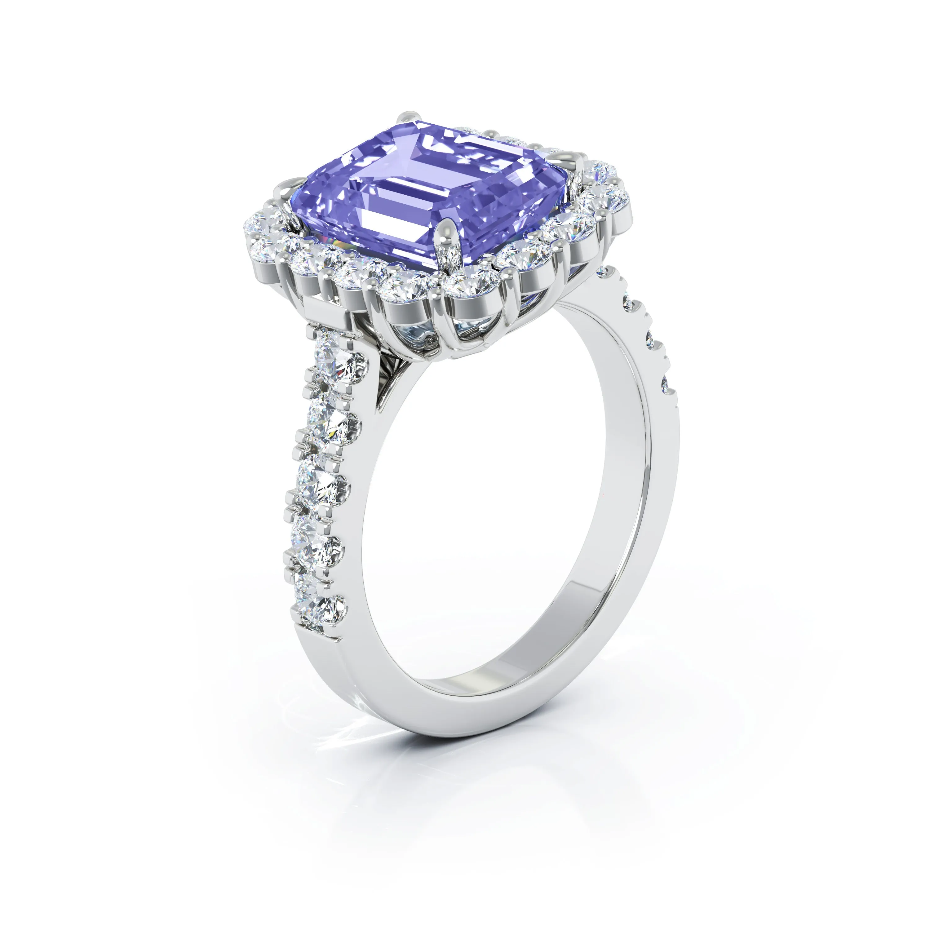 Emerald Cut Gemstone & 1.30Ct Diamond Ring in 14K White Gold