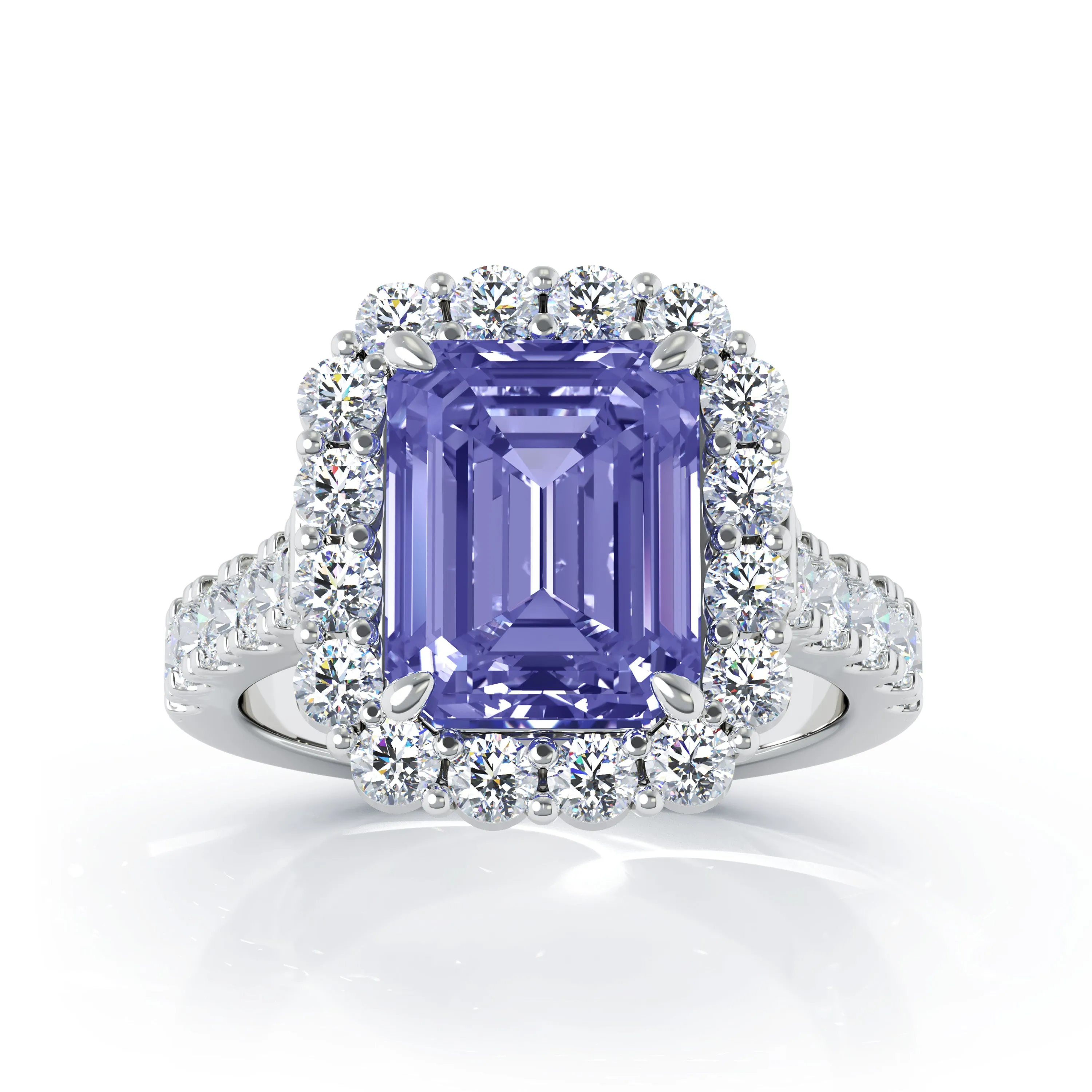 Emerald Cut Gemstone & 1.30Ct Diamond Ring in 14K White Gold