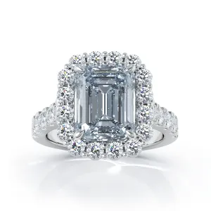 Emerald Cut Gemstone & 1.30Ct Diamond Ring in 14K White Gold
