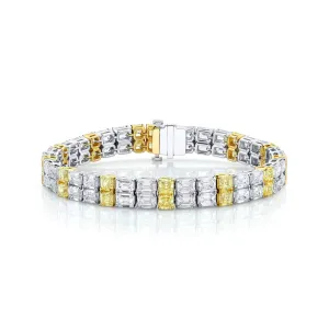 Emerald Cut Platinum 22.02ct Yellow and White Diamond Bracelet (Pre-Order)