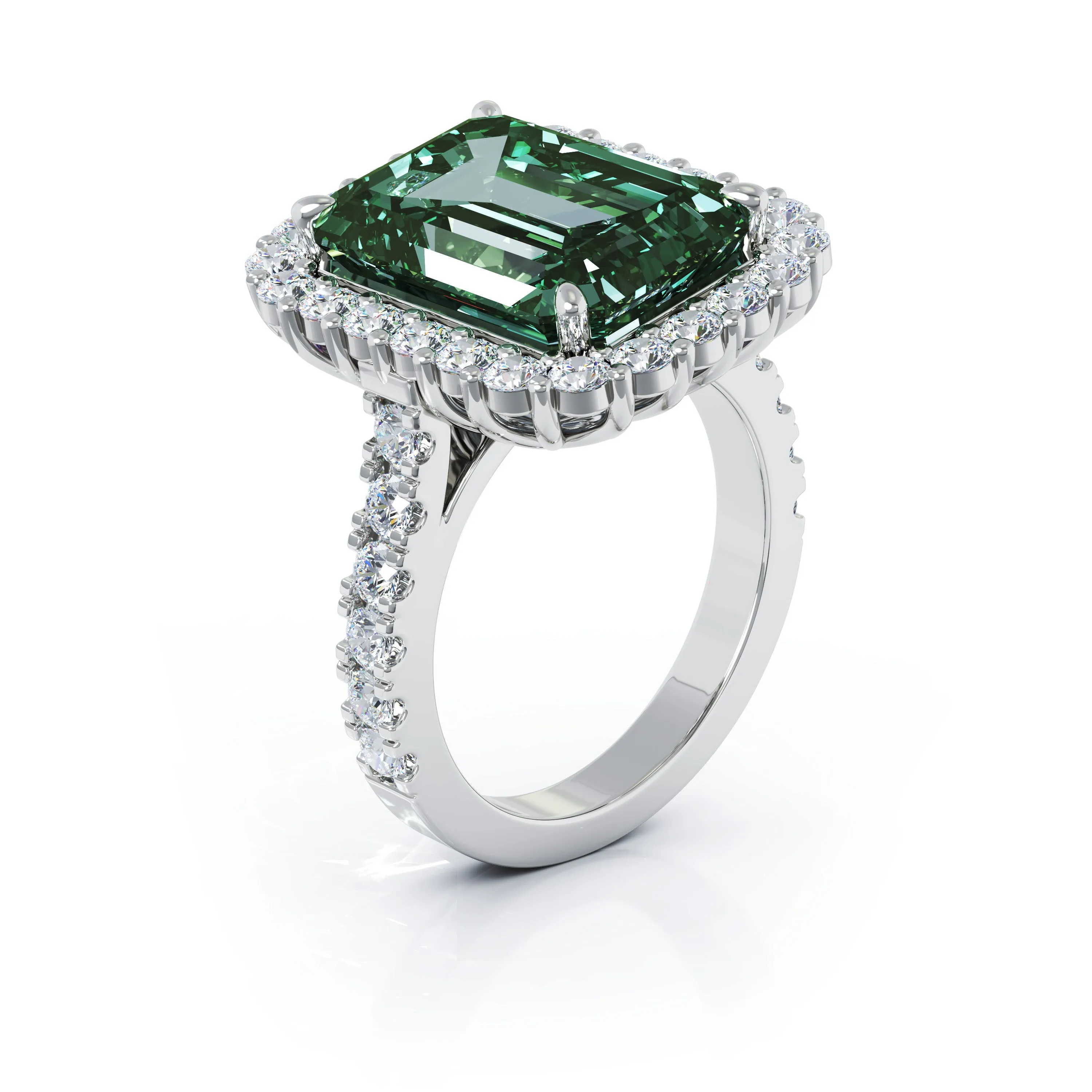 Emerald Cut Tourmaline & 1.45Ct Diamond Ring in 14K Gold