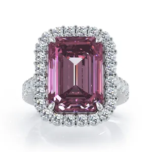 Emerald Cut Tourmaline & 1.45Ct Diamond Ring in 14K Gold