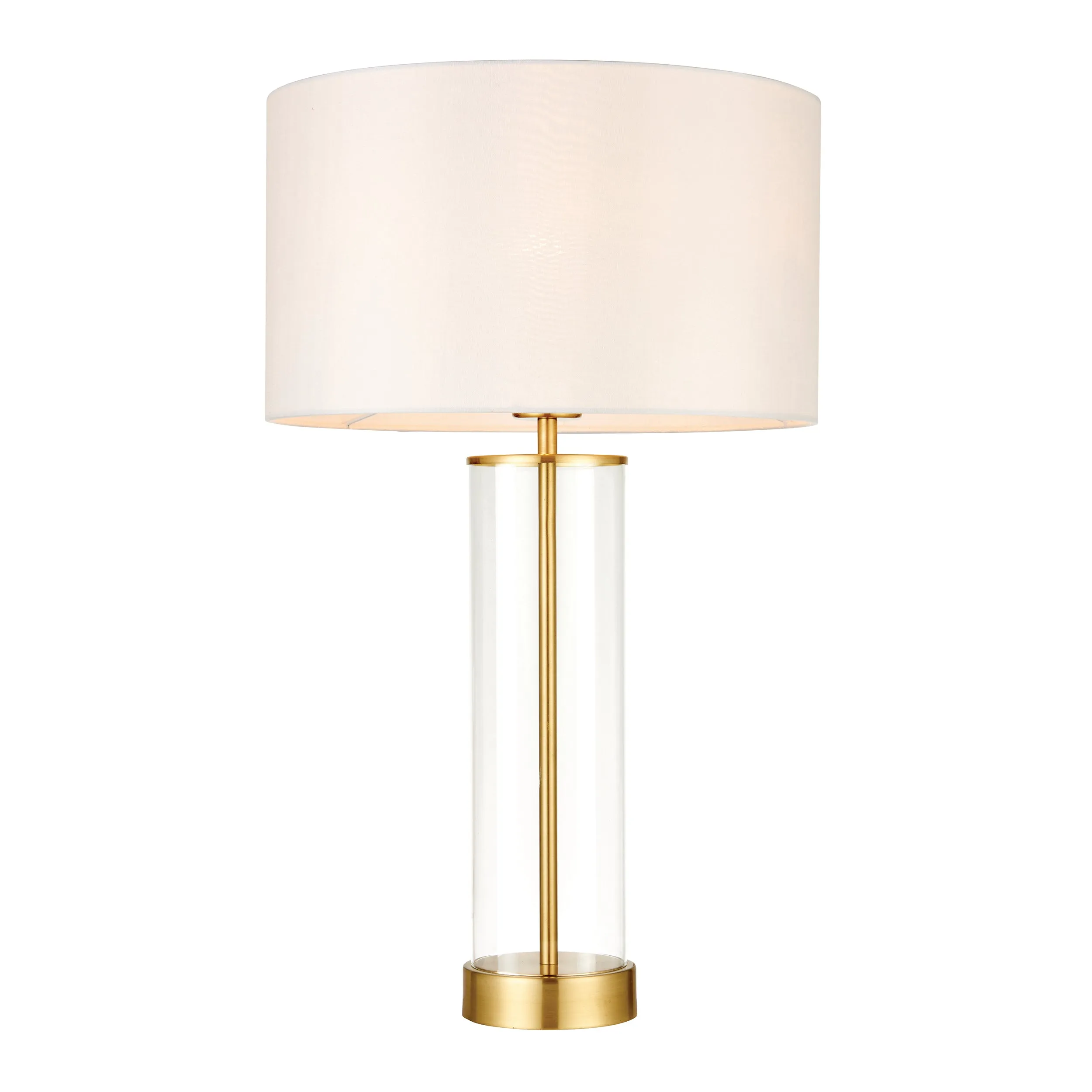 Endon 68802 Lessina 1lt Table Satin brass plate, clear glass & vintage white fabric 40W E27 GLS (Required)