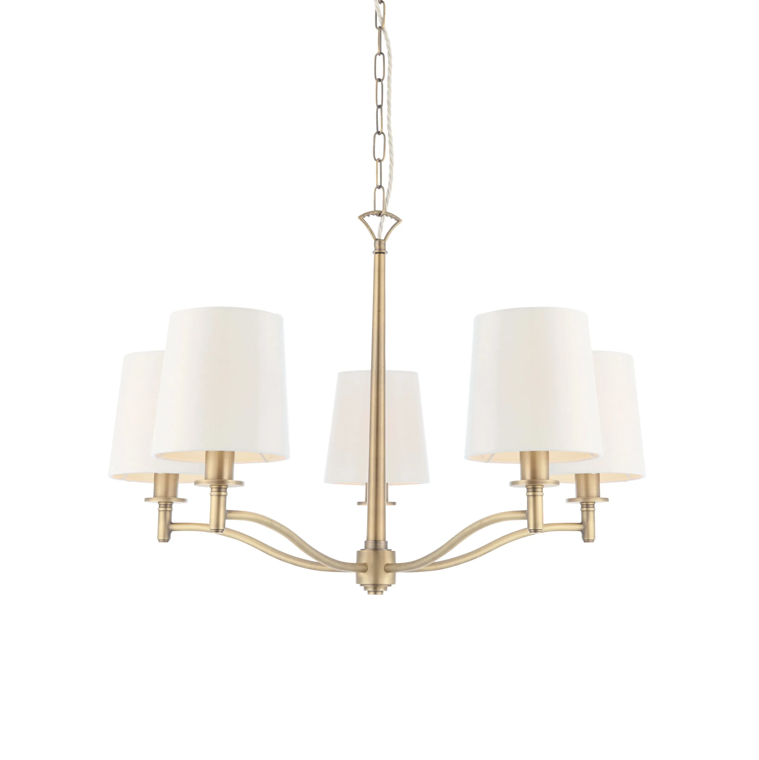 Endon 70245 Ortona 5lt Pendant Matt antique brass plate & vintage white fabric 5 x 40W E14 candle (Required)
