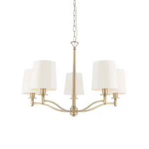 Endon 70245 Ortona 5lt Pendant Matt antique brass plate & vintage white fabric 5 x 40W E14 candle (Required)